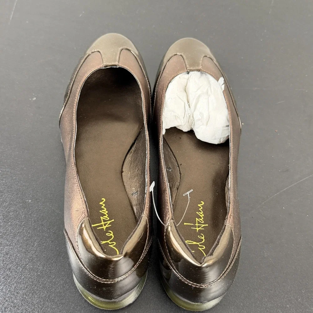 Cole Haan Ballet Flats Women 8.5B Bronze Metallic Leather Cap Toe Slip-On Casual